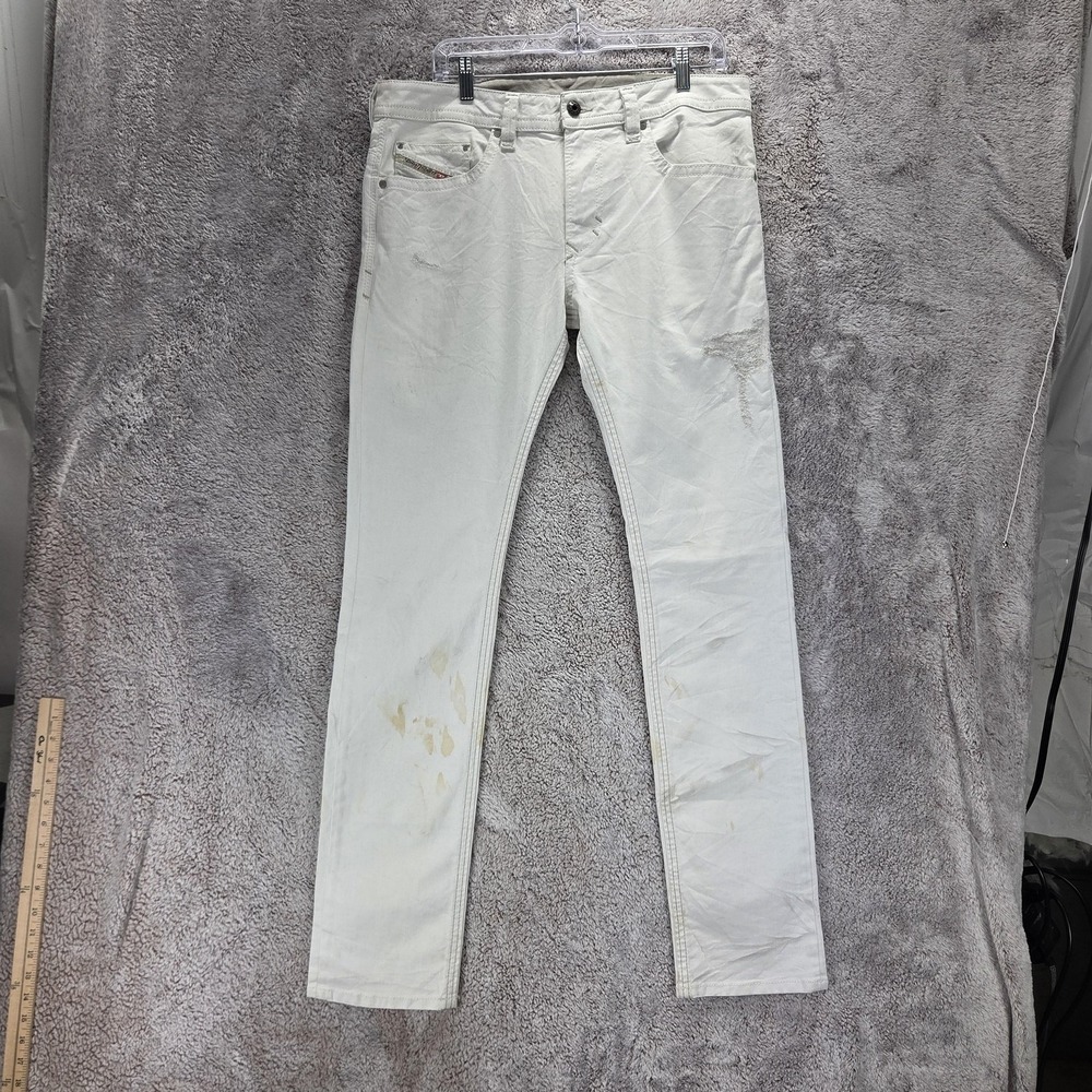 Diesel Jeans Mens 32x32 White Thavar Slim Skinny Zip Fly Stretch 0672N